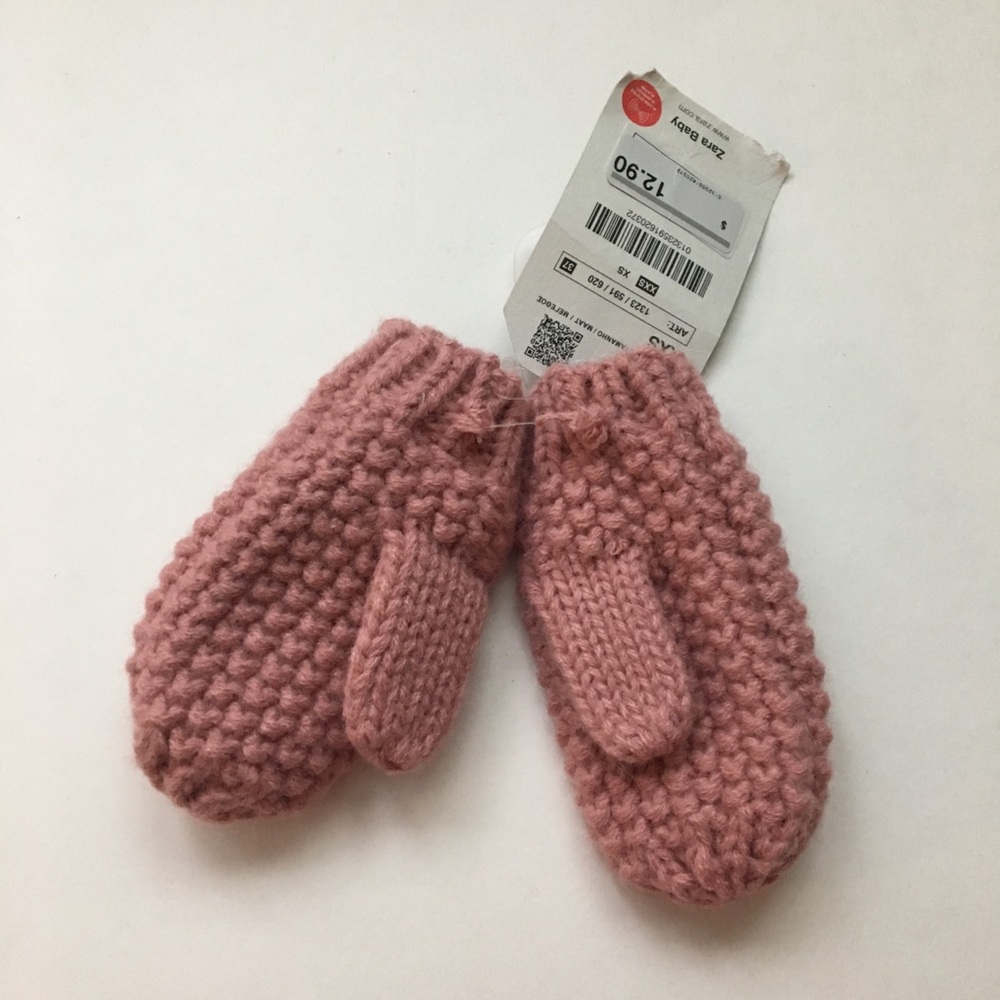 Zara Baby Knitted Mittens Pink XXS